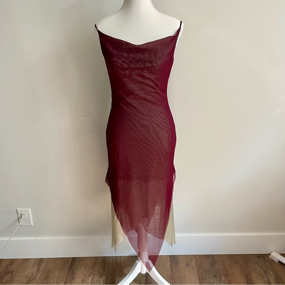Vintage Y2K Forever 21 Mesh Cowl Neck Asymmetric Hem Midi Dress Fairycore Size S - Picture 1 of 10